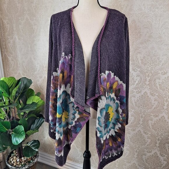 Mushka by Sienna Rose Size XL Dark Gray with Floral Print Fly Away Cardigan EUC - Picture 1 of 12